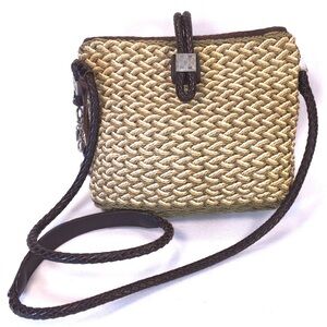 Brighton straw / jute and leather woven crossbody bag